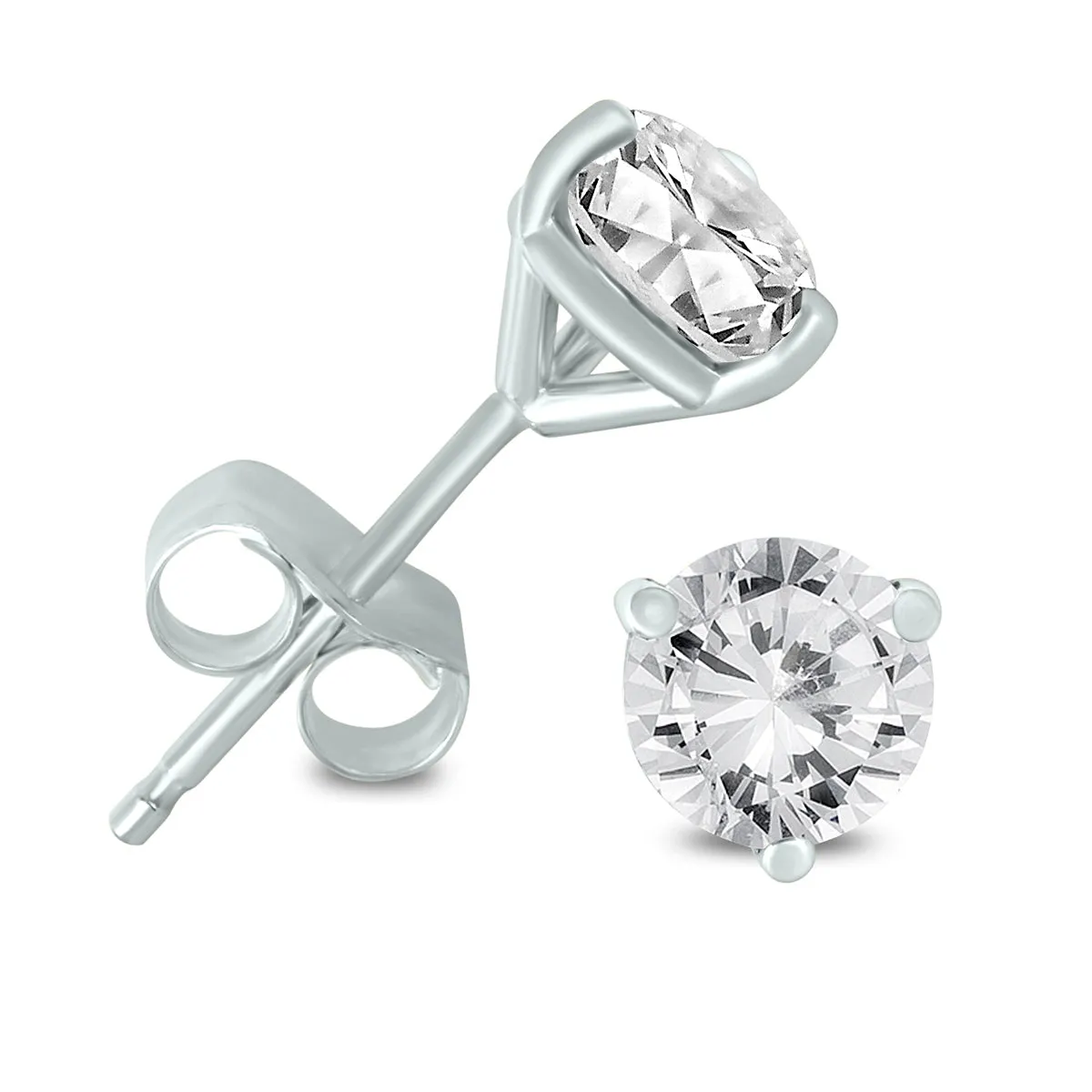 1 Carat Tw Ags Certified Martini Set Round Diamond Solitaire Earrings In 14K White Gold