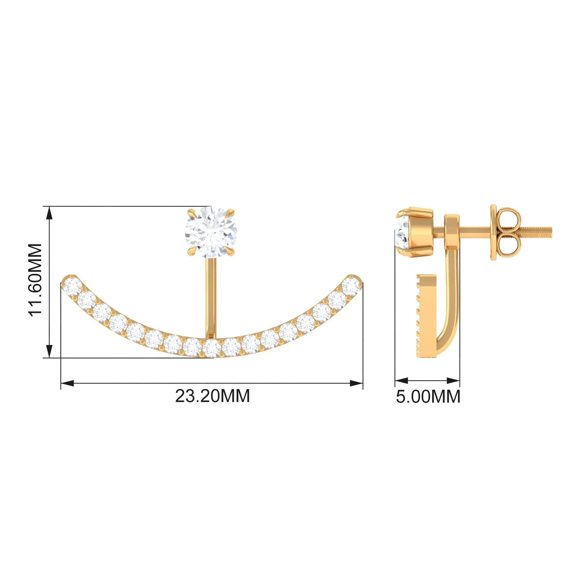 1 CT Natural Diamond Classic Gold Jacket Earrings in Prong Setting