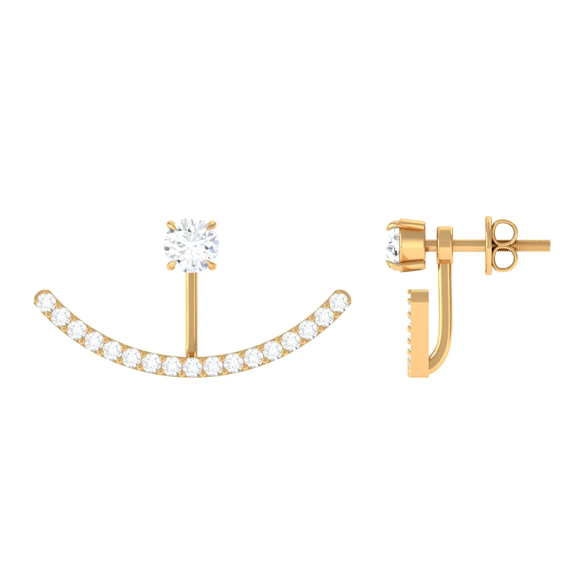 1 CT Natural Diamond Classic Gold Jacket Earrings in Prong Setting