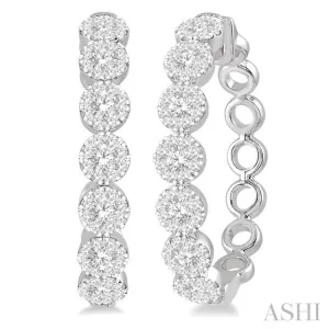 1 Ctw Round Cut Lovebright Diamond Hoop Earrings in 14K White Gold