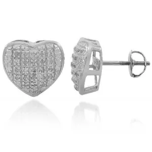 10K Solid White Gold Womens Diamond Heart Stud Earrings 0.16 Ctw