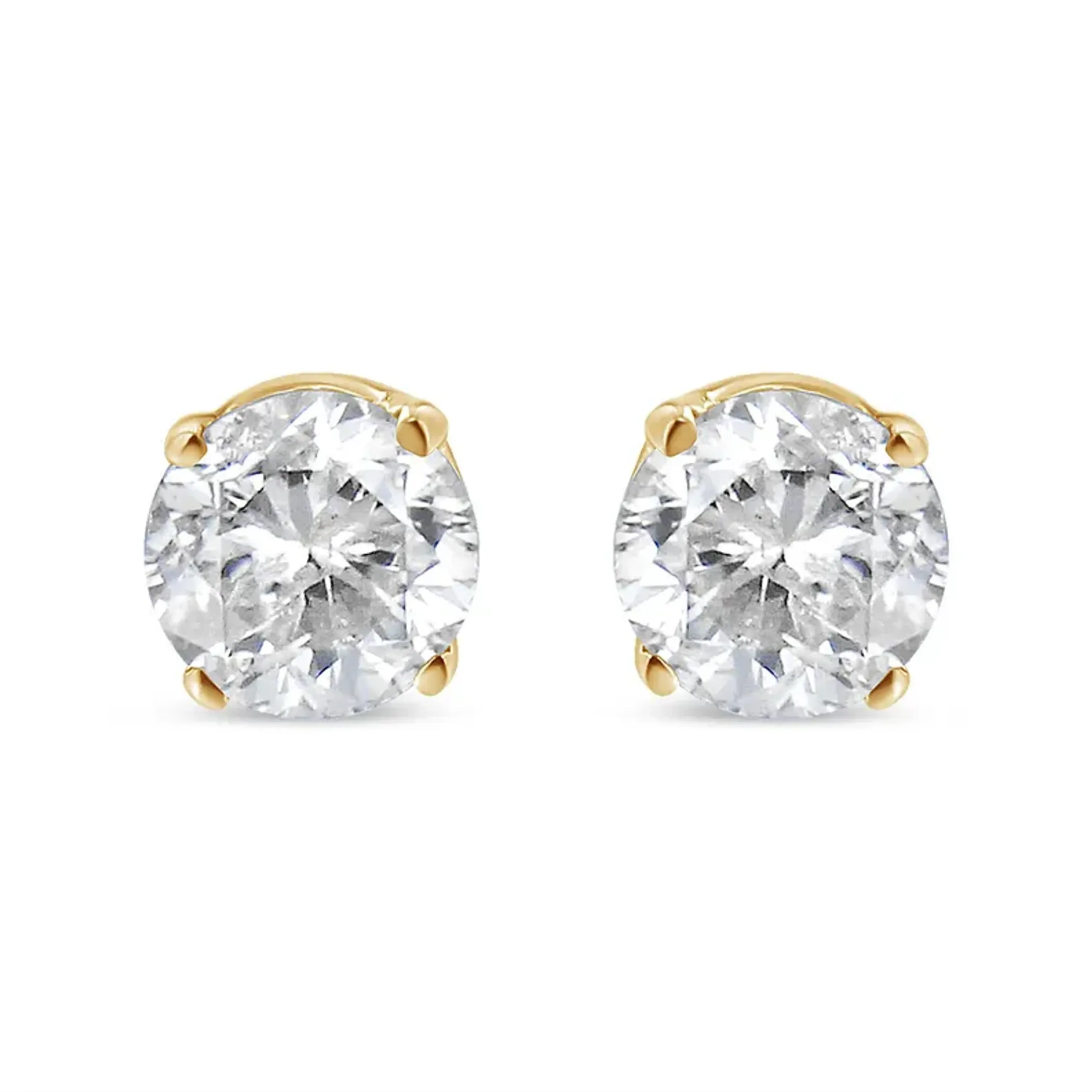 10K Yellow Gold 1/4 Cttw Round Brilliant-Cut Near Colorless Diamond Classic 4-Prong Stud Earrings (J-K Color, I1-I2 Clarity)