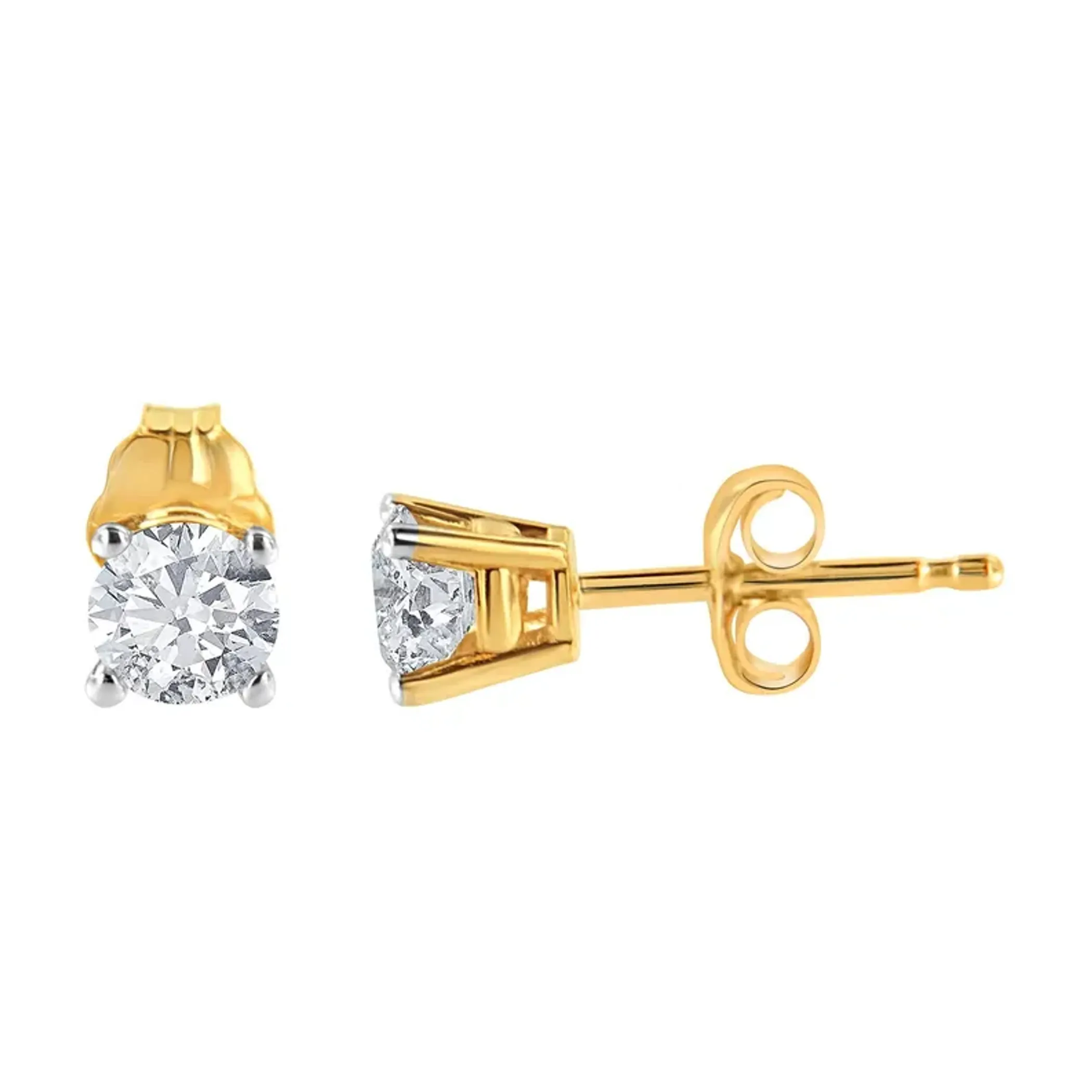 10K Yellow Gold 1/4 Cttw Round Brilliant-Cut Near Colorless Diamond Classic 4-Prong Stud Earrings (J-K Color, I1-I2 Clarity)