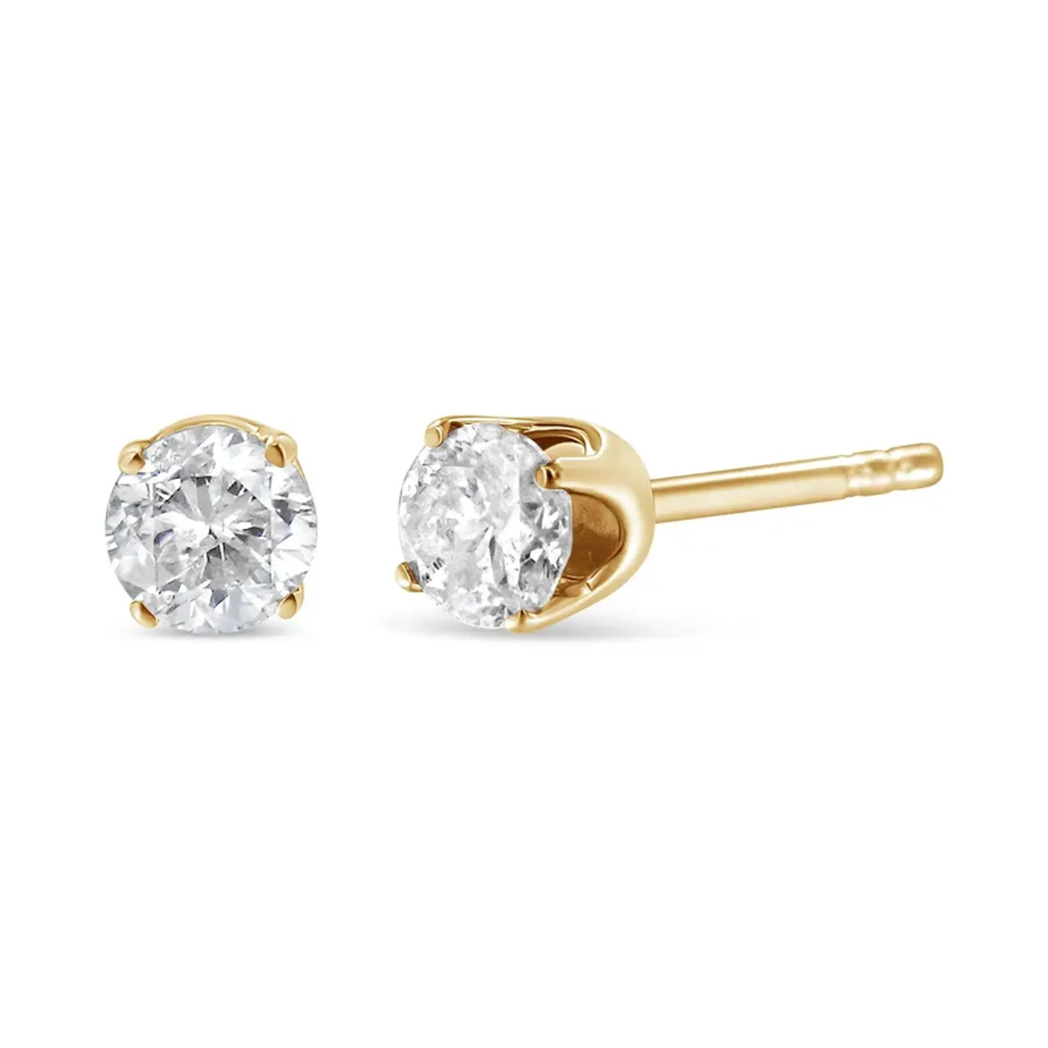 10K Yellow Gold 1/4 Cttw Round Brilliant-Cut Near Colorless Diamond Classic 4-Prong Stud Earrings (J-K Color, I1-I2 Clarity)