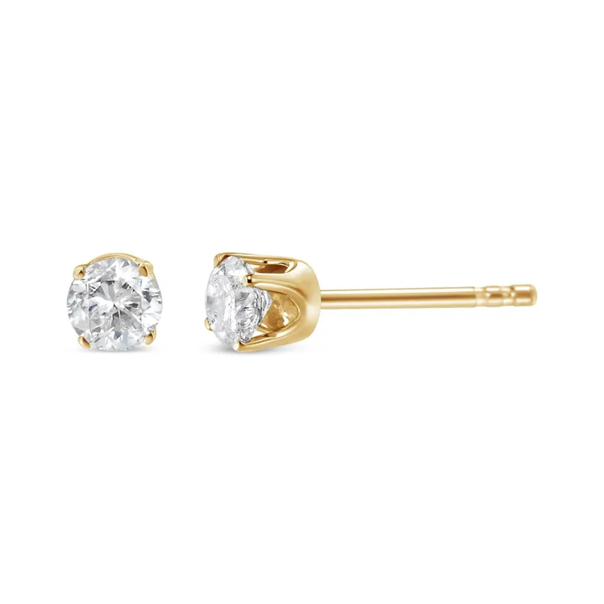 10K Yellow Gold 1/4 Cttw Round Brilliant-Cut Near Colorless Diamond Classic 4-Prong Stud Earrings (J-K Color, I1-I2 Clarity)