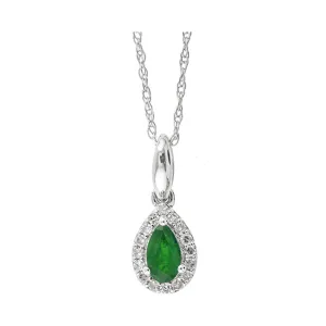 10KT WHITE GOLD DIAMOND (1/20CTW) & EMERALD (1/5 CTW) PENDANT