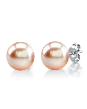 10mm Peach Freshwater Round Pearl Stud Earrings