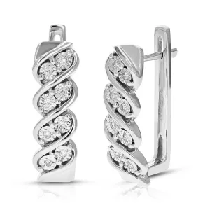 1/10 cttw Round Lab Grown Diamond Hoop Earrings in .925 Sterling Silver Prong Set 2/3 Inch