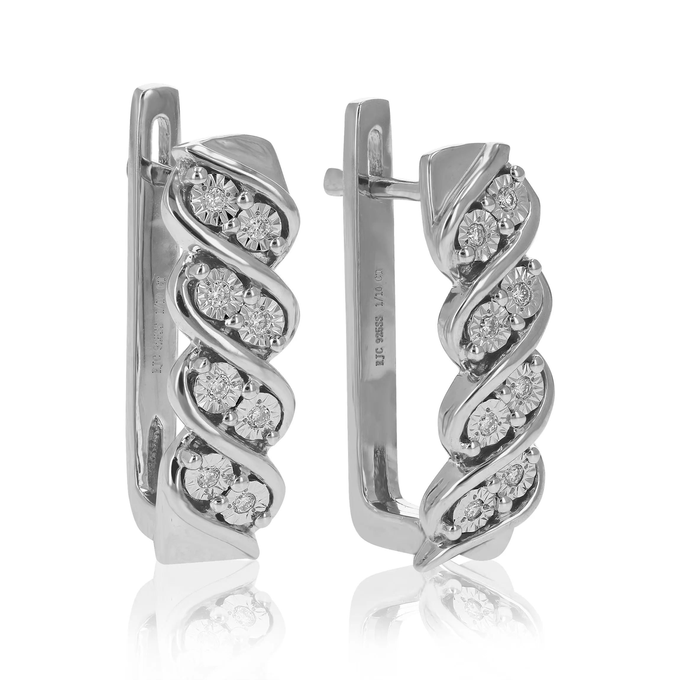 1/10 cttw Round Lab Grown Diamond Hoop Earrings in .925 Sterling Silver Prong Set 2/3 Inch