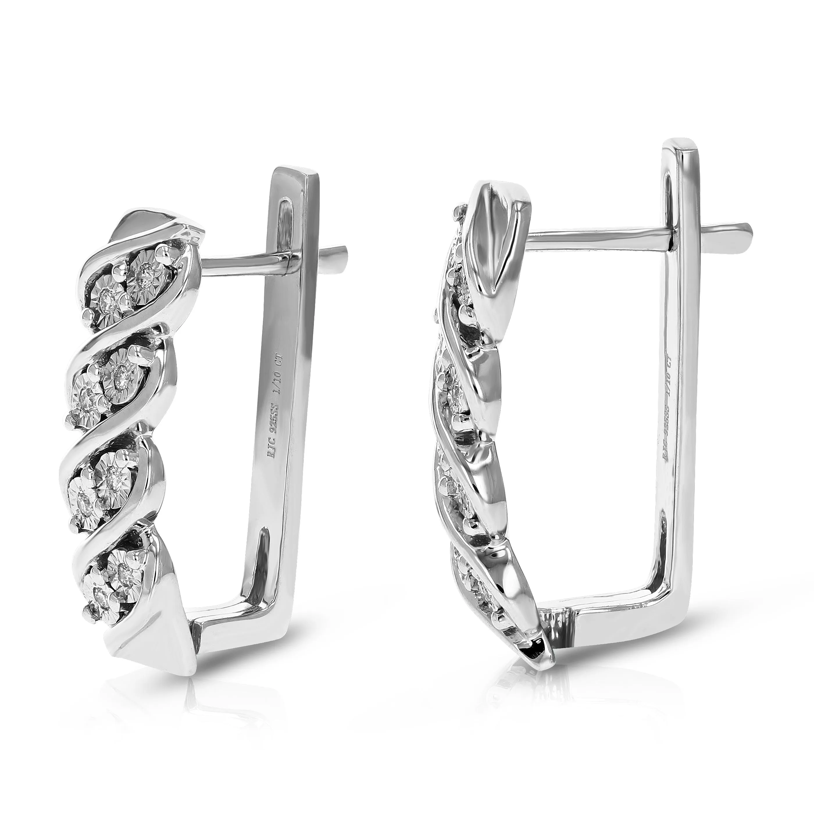 1/10 cttw Round Lab Grown Diamond Hoop Earrings in .925 Sterling Silver Prong Set 2/3 Inch