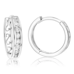 1/3 cttw Diamond Hoop Earrings .925 Sterling Silver 16 Stones Dangle 1/2 Inch