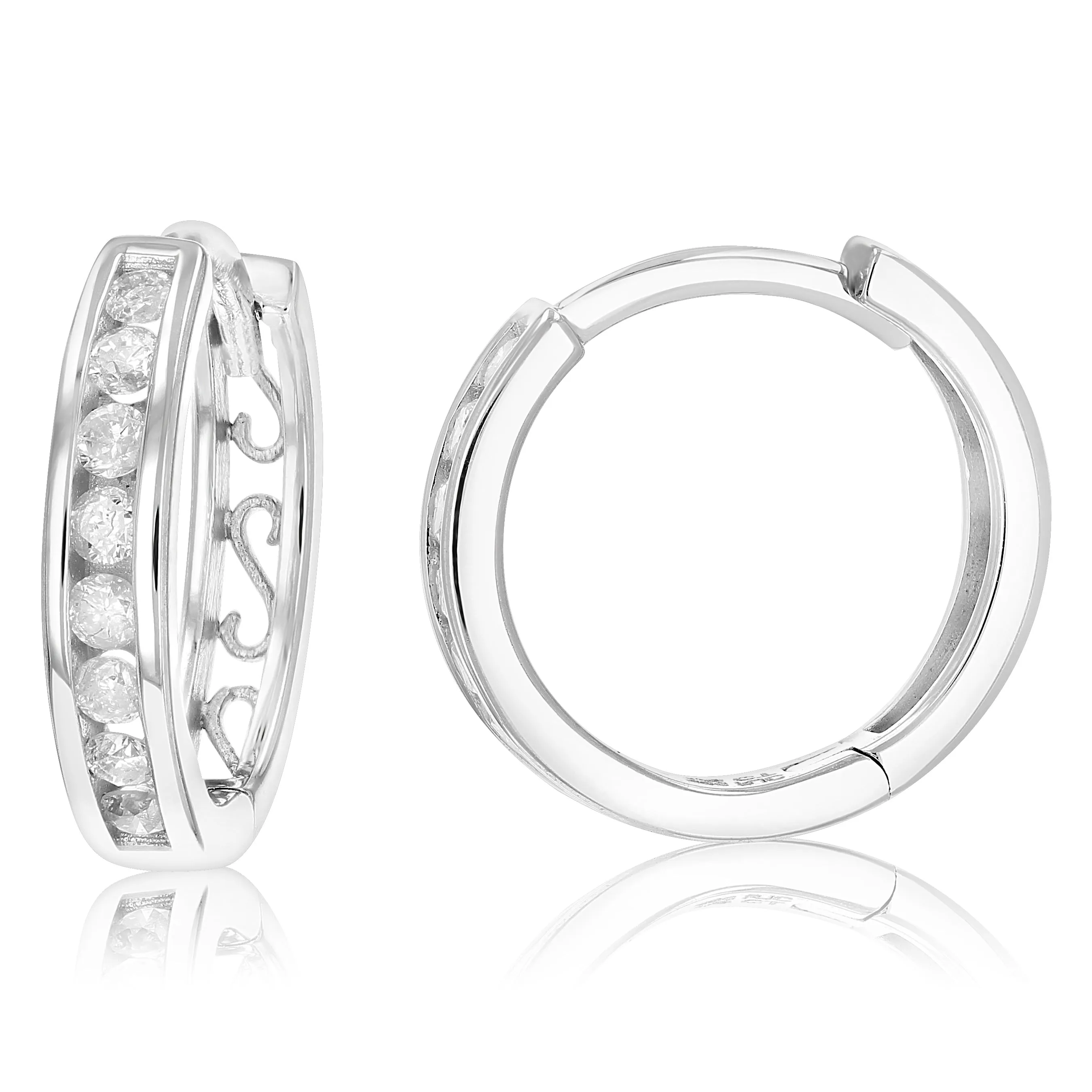 1/3 cttw Diamond Hoop Earrings .925 Sterling Silver 16 Stones Dangle 1/2 Inch