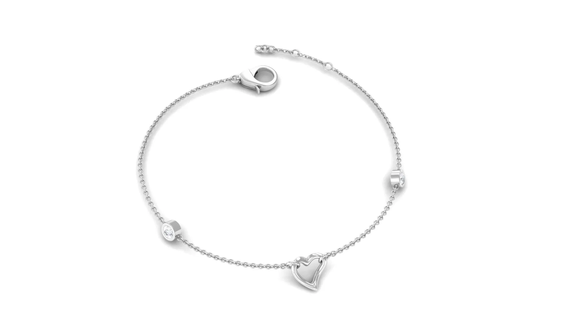 1/4 CT Bezel Set Diamond Heart Station Chain Bracelet