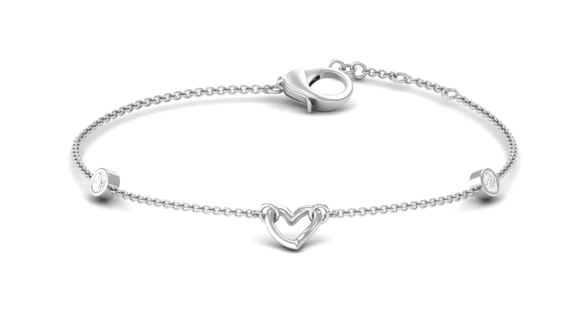 1/4 CT Bezel Set Diamond Heart Station Chain Bracelet