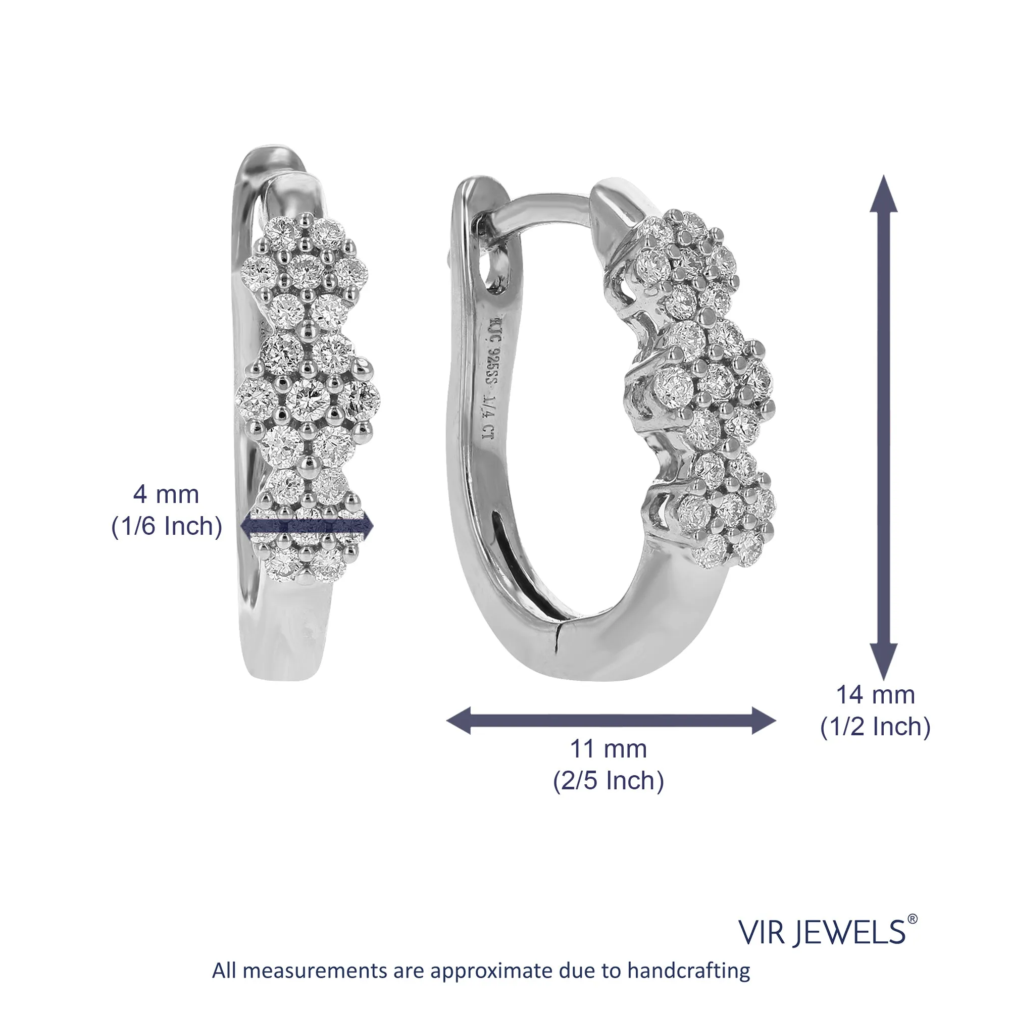 1/4 cttw Lab Grown Diamond Floral Huggee Hoop Earrings in Silver