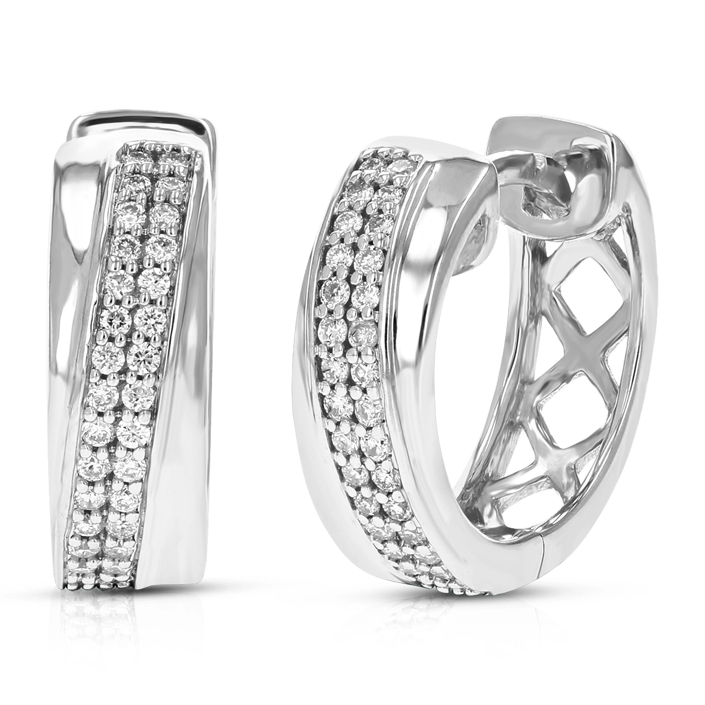 1/4 cttw Round Lab Grown Diamond Hoop Earrings in .925 Sterling Silver Prong Set 2/5 Inch