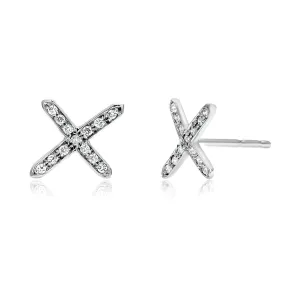 14 Karat White Gold Cross Diamond Stud Earrings