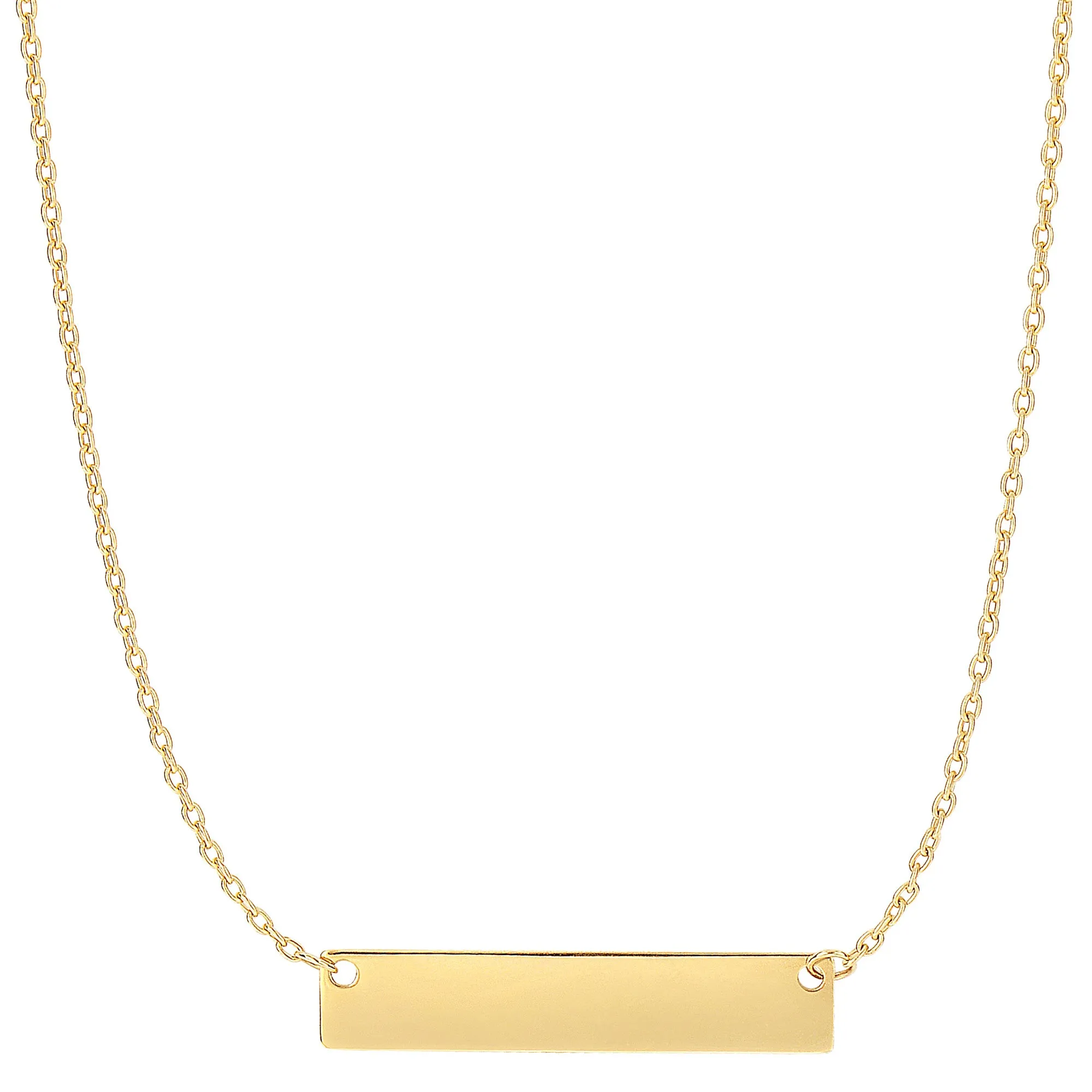 14k Gold Engravable Bar Pendant Necklace, 18"