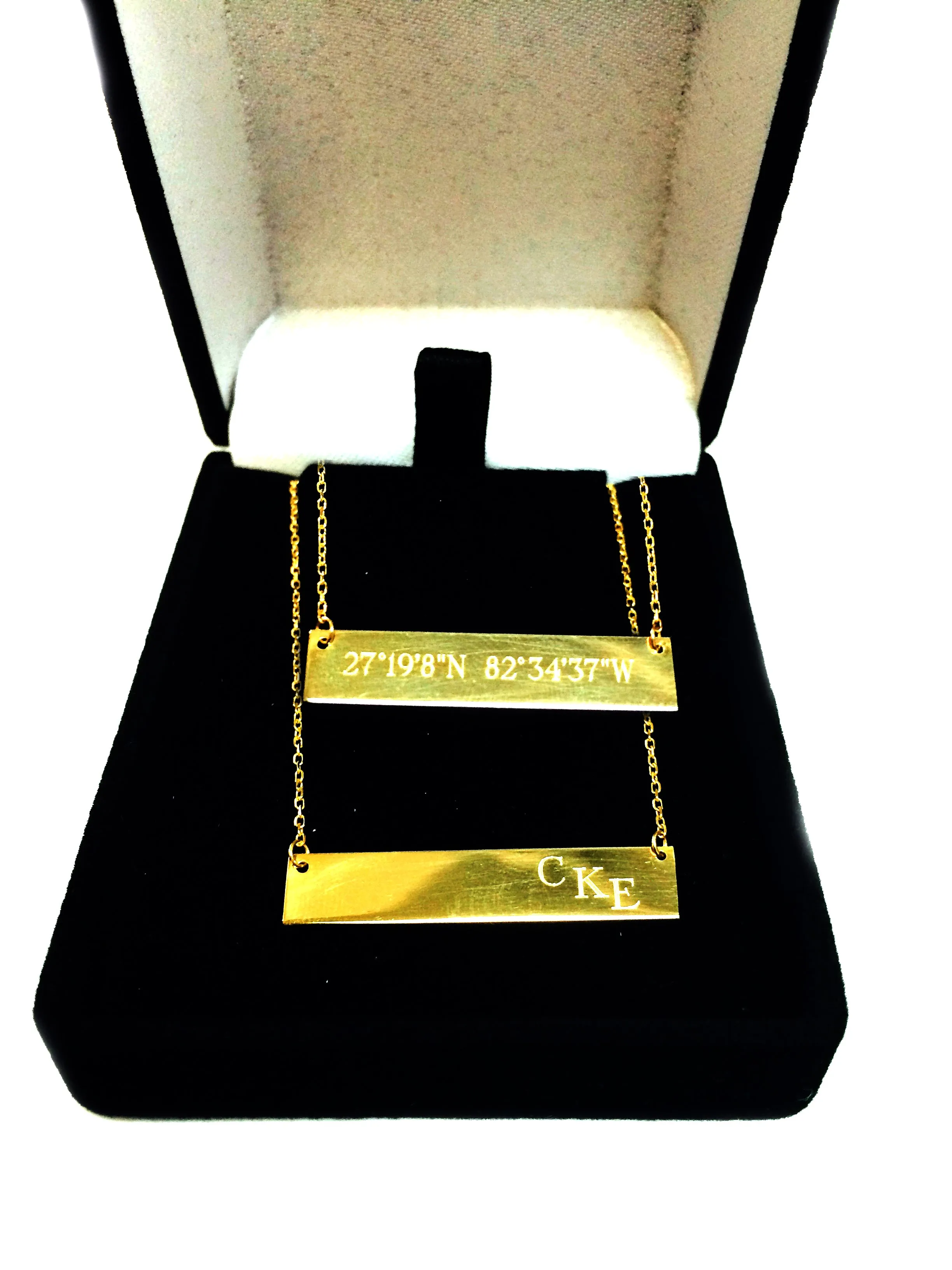 14k Gold Engravable Bar Pendant Necklace, 18"