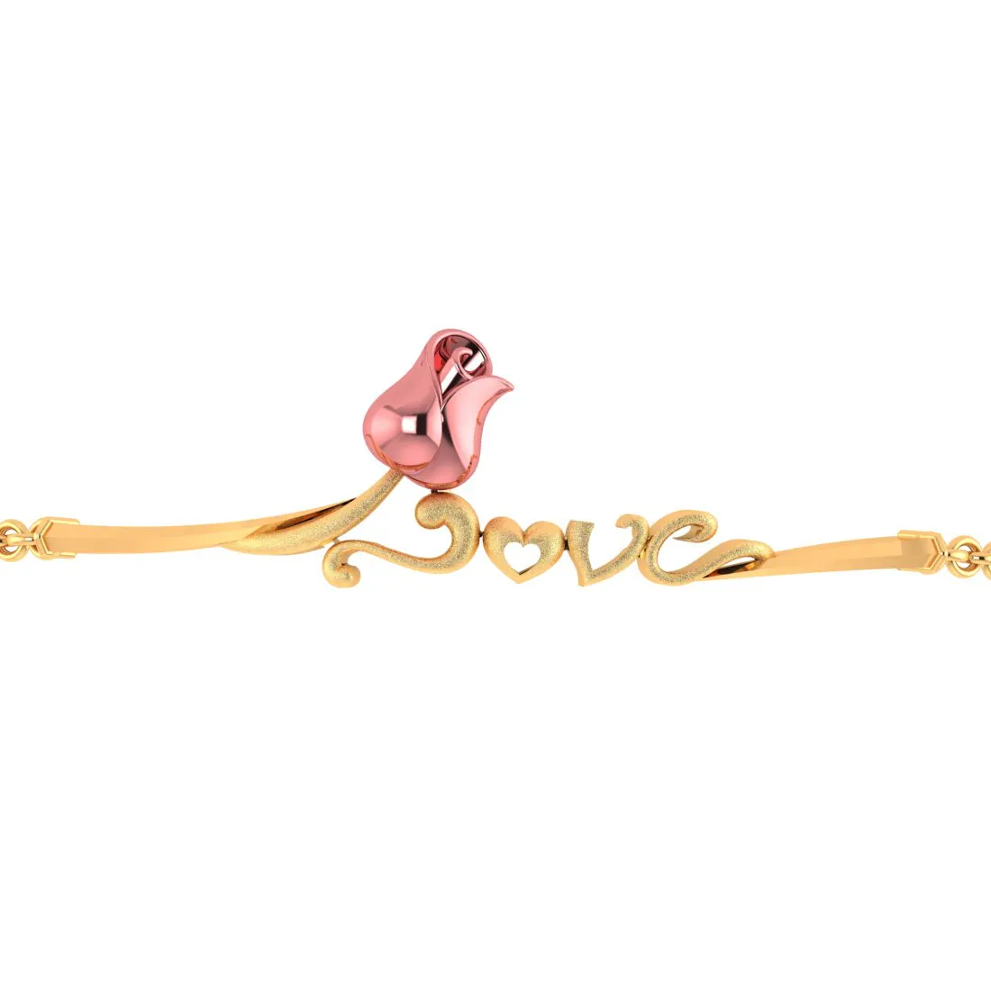 14k Gold Love Word Pink Flower Bracelet