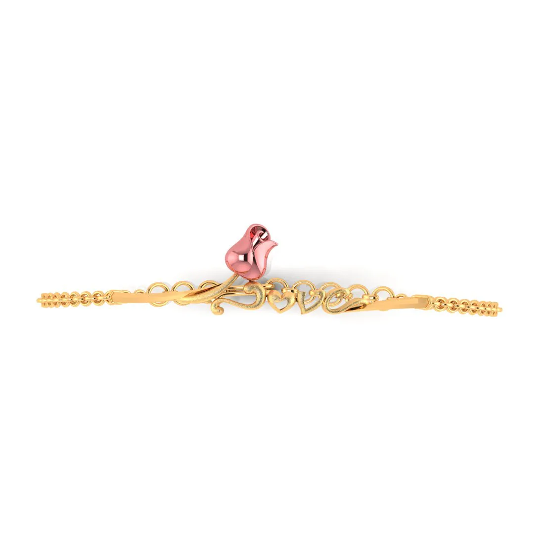 14k Gold Love Word Pink Flower Bracelet