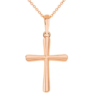 14k Rose Gold Slender Small Cross Charm Pendant Necklace