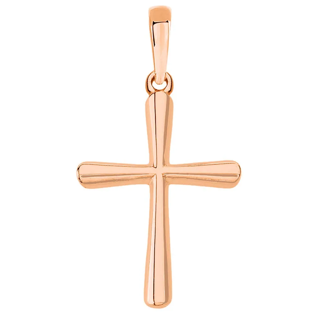 14k Rose Gold Slender Small Cross Charm Pendant Necklace