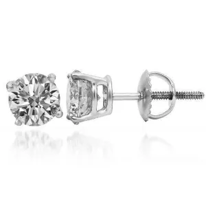 14K Solid White Gold Diamond Solitaire Stud Earrings 2.07 Ctw