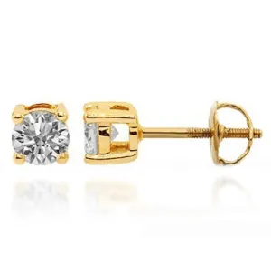 14K Solid Yellow Gold Diamond Solitaire Stud Earrings 0.50 Ctw