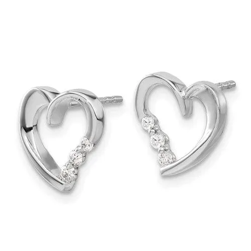 14k White Gold Diamond Heart Post Earrings