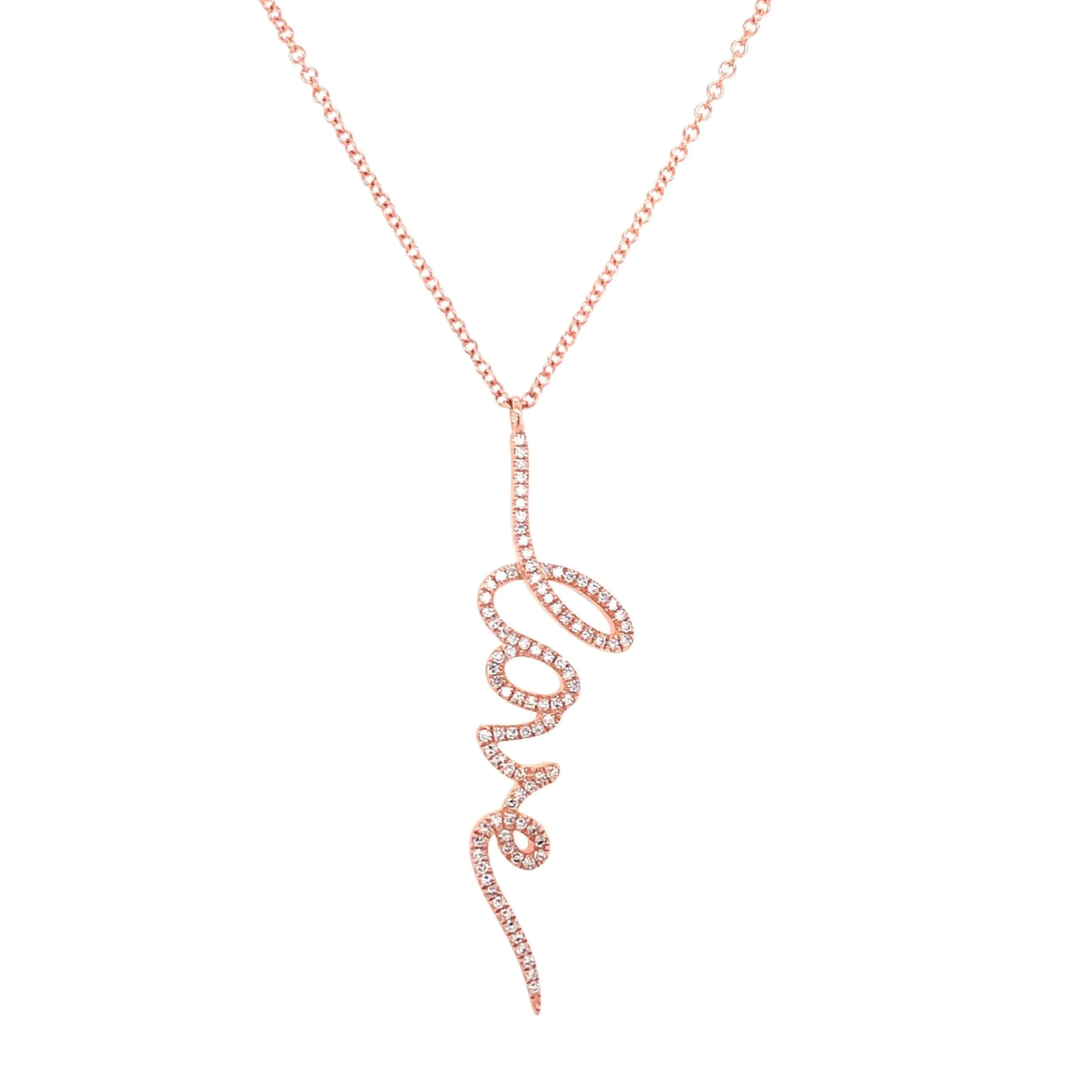 14K White Gold Diamond Script "Love" Necklace