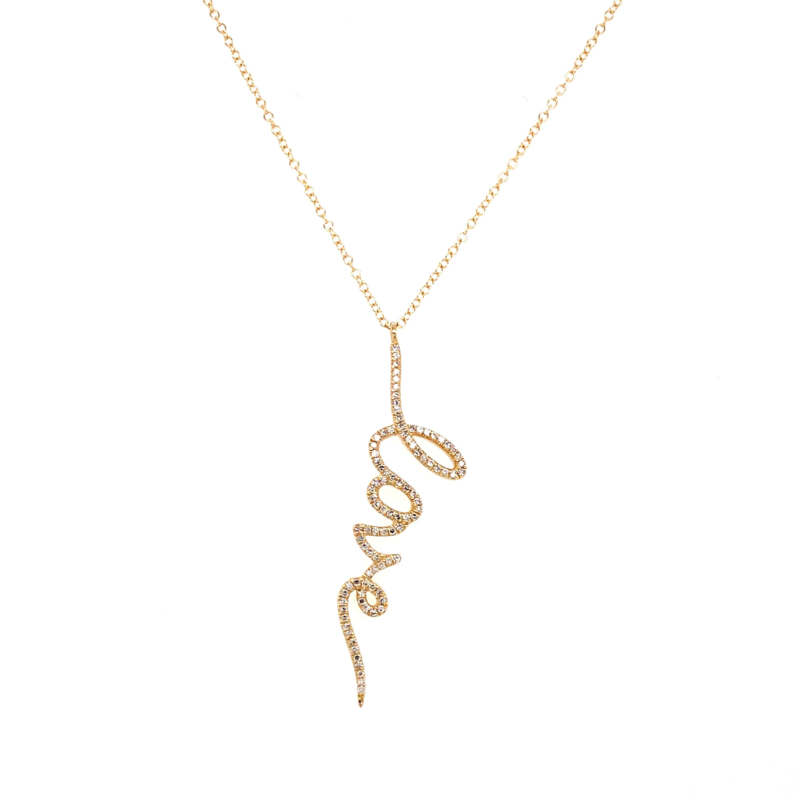 14K White Gold Diamond Script "Love" Necklace