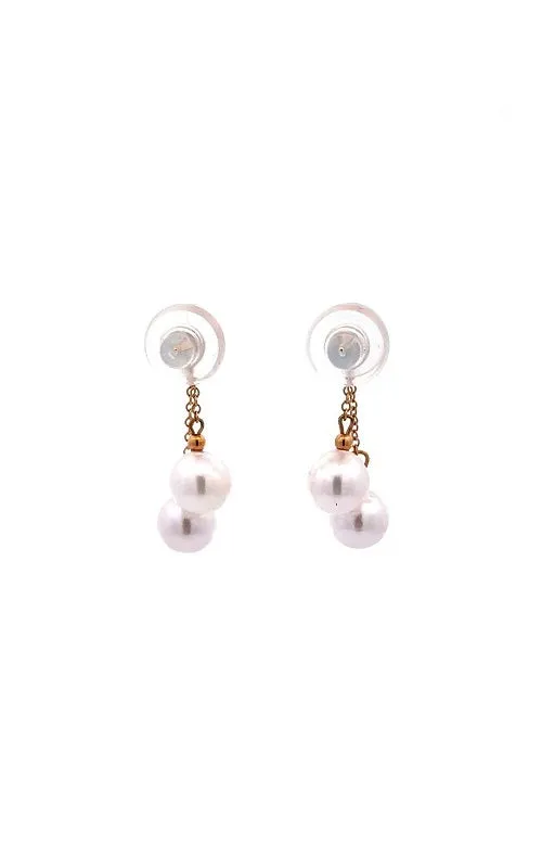 14K YELLOW GOLD AKOYA PEARLS DROP EARRINGS - 7.0-7.5MM G13681