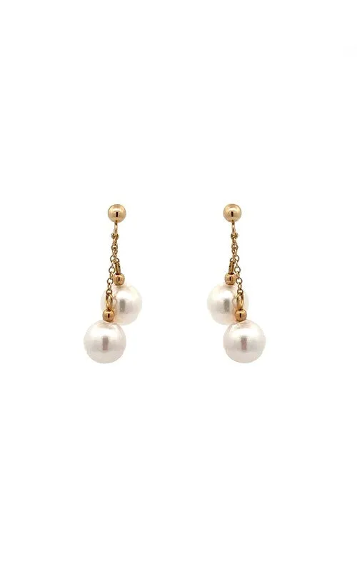 14K YELLOW GOLD AKOYA PEARLS DROP EARRINGS - 7.0-7.5MM G13681