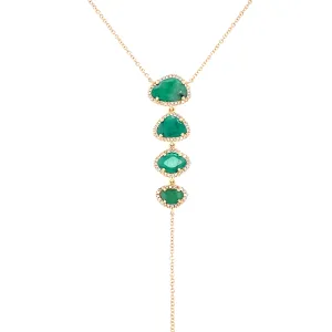 14K Yellow Gold Diamond   Emerald Lariat Necklace