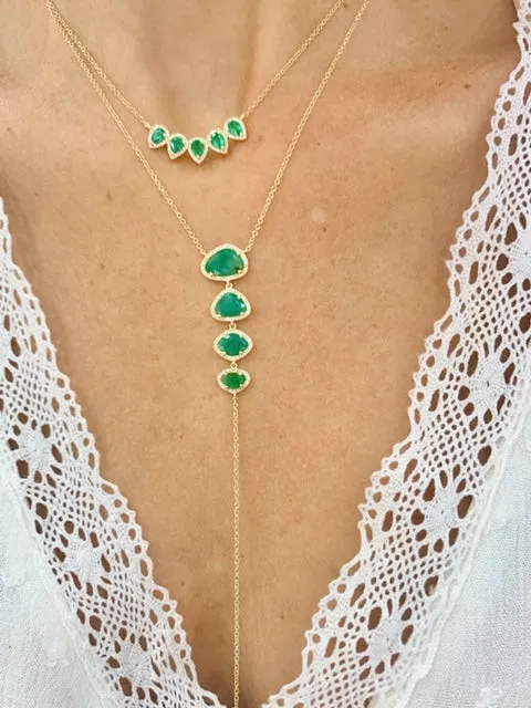 14K Yellow Gold Diamond   Emerald Lariat Necklace