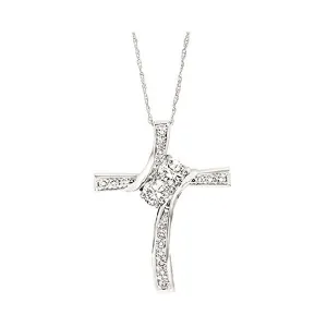 14KT White Gold & Diamond Classic Book Cross Pendants Neckwear Pendant  - 1/2 ctw