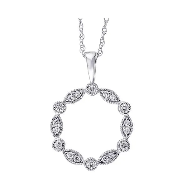 14KT White Gold & Diamond Classic Book Marquise & Round Neckwear Pendant  - 1/8 ctw