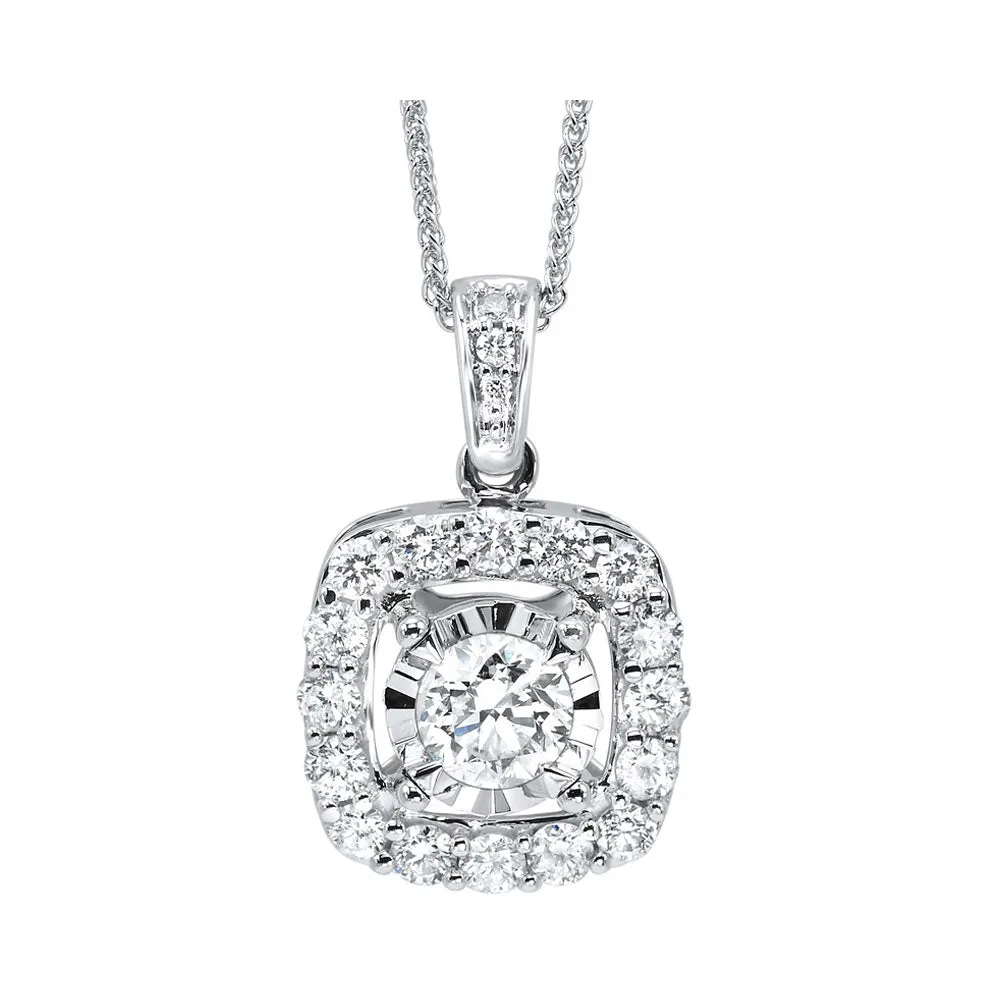 14KT White Gold & Diamond Solitaire Pendant -  1/2 ctw