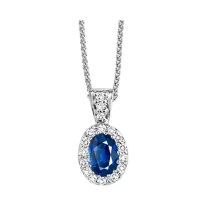 14KT WHITE GOLD DIAMOND (1/10CTW) & SAPPHIRE (1/2 CTW) PENDANT