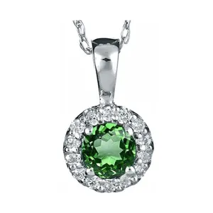 14KT WHITE GOLD DIAMOND (1/12CTW) & EMERALD (1/4 CTW) PENDANT