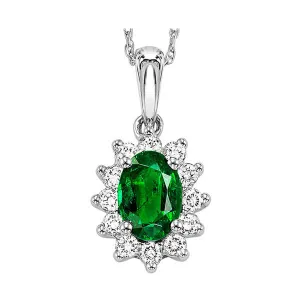 14KT WHITE GOLD DIAMOND (1/5CTW) & EMERALD (3/8 CTW) PENDANT