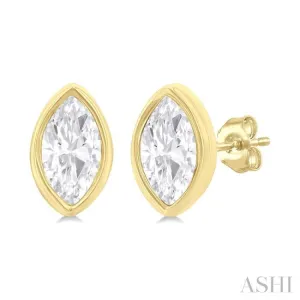 1/5 Ctw Petite Bezel Set Marquise Cut Diamond Fashion Stud Earring in 10K Yellow Gold