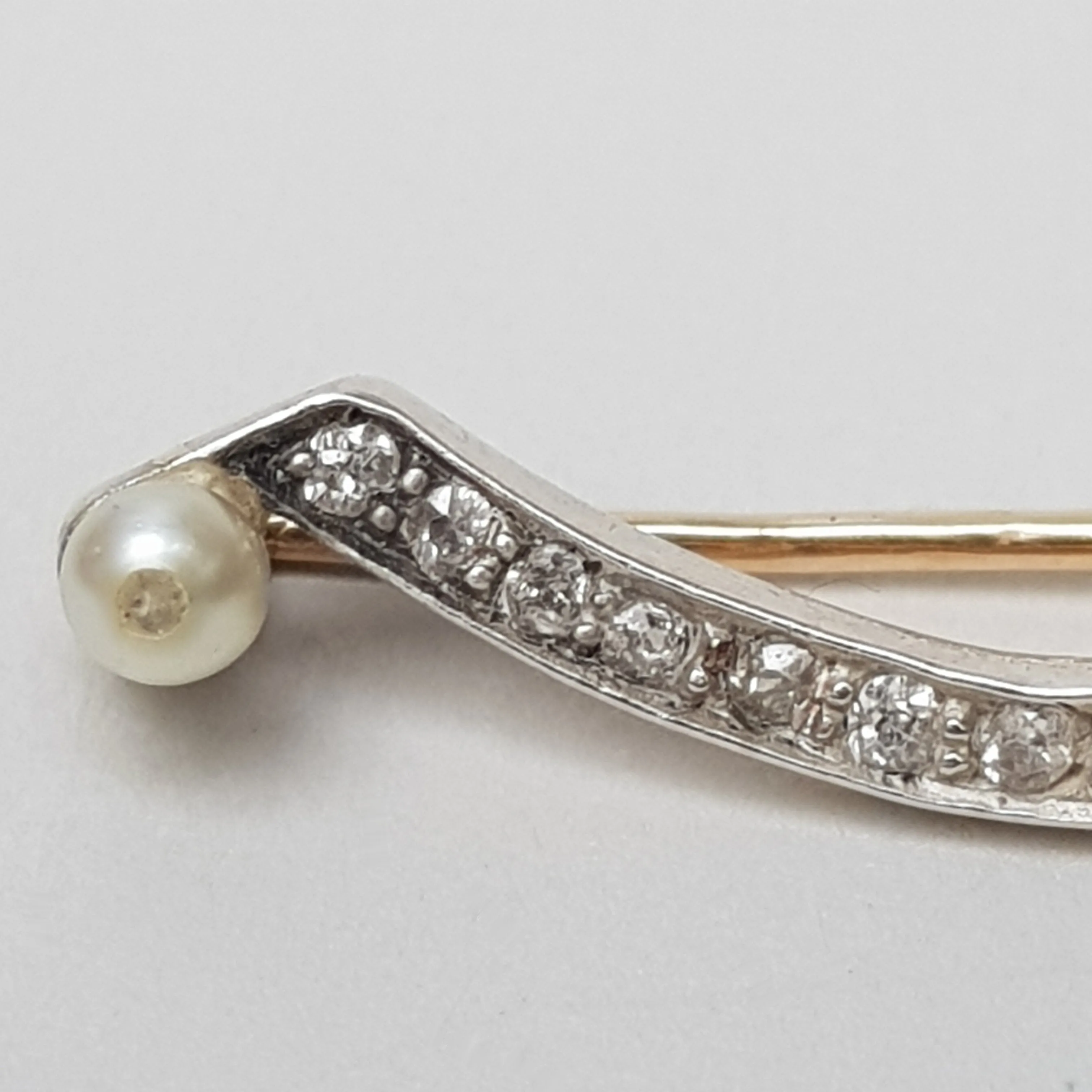 15k Gold Silver Diamond And Pearl Ocean Wave Brooch Antique Edwardian circa 1905