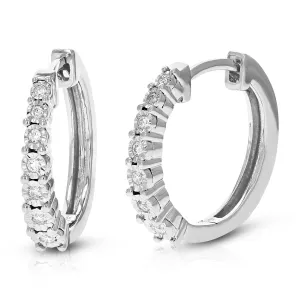 1/6 cttw 14 Stones Round Lab Grown Diamond Hoop Earrings .925 Sterling Silver Prong Set 2/3 Inch