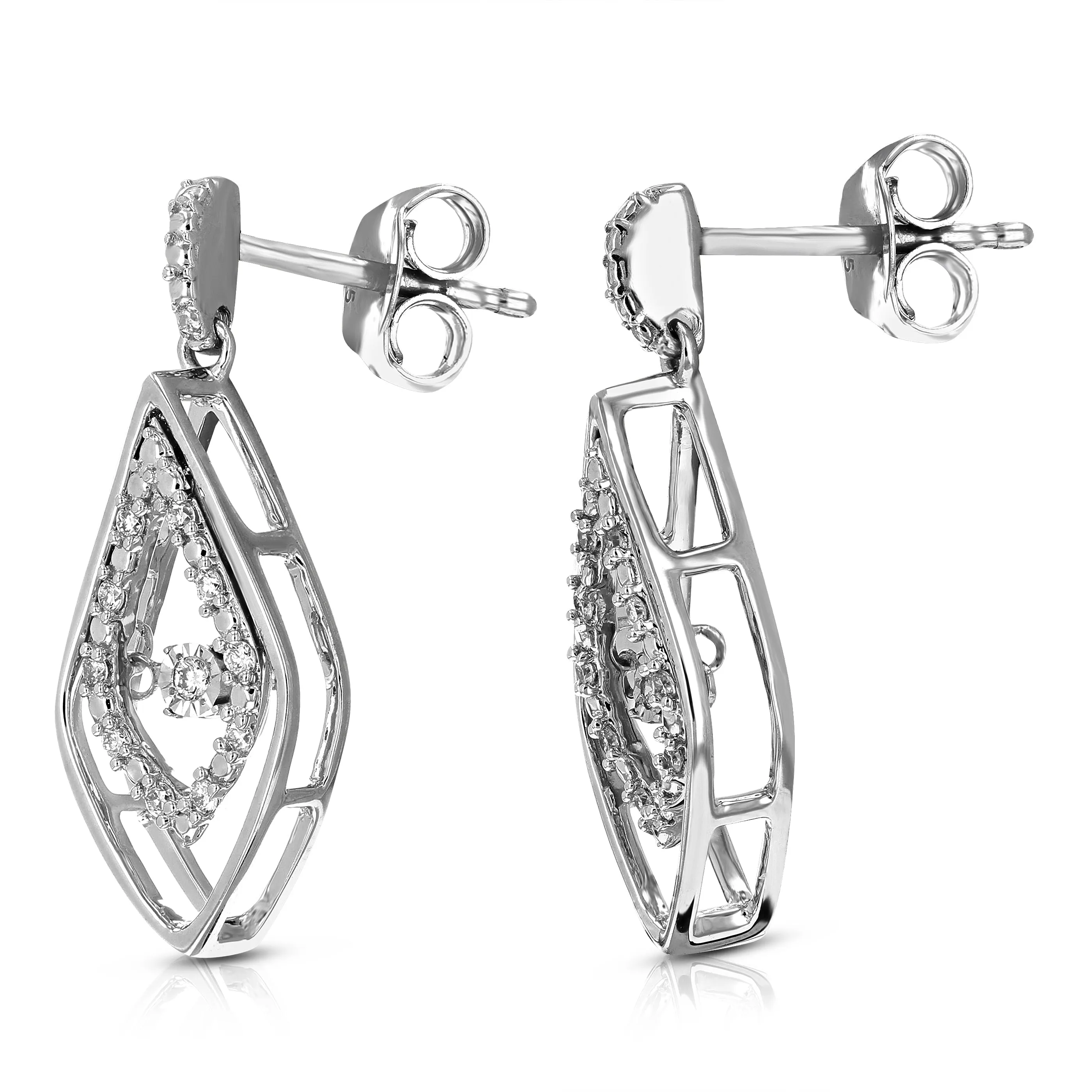 1/8 cttw 22 Stones Round Lab Grown Diamond Dangle Earrings .925 Sterling Silver Prong Set, 1 Inch