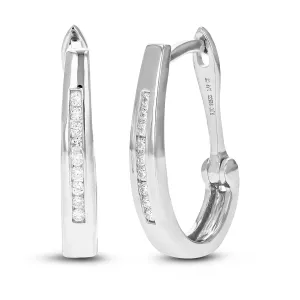 1/8 cttw Round Lab Grown Diamond Hoop Earrings .925 Sterling Silver Channel Set 3/4 Inch