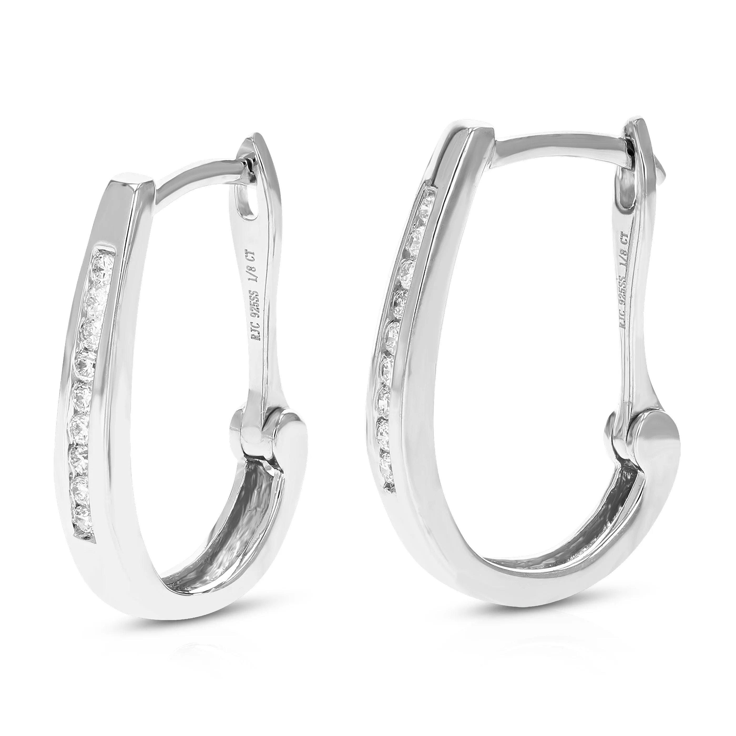 1/8 cttw Round Lab Grown Diamond Hoop Earrings .925 Sterling Silver Channel Set 3/4 Inch