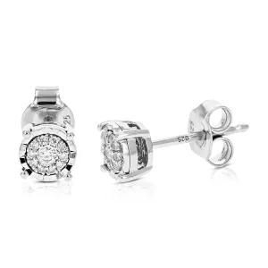 1/8 cttw Round Lab Grown Diamond Stud Earrings .925 Sterling Silver Prong Settings