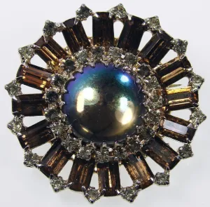 1950s Continental Rhinestone Brooch Large Cabochon Center